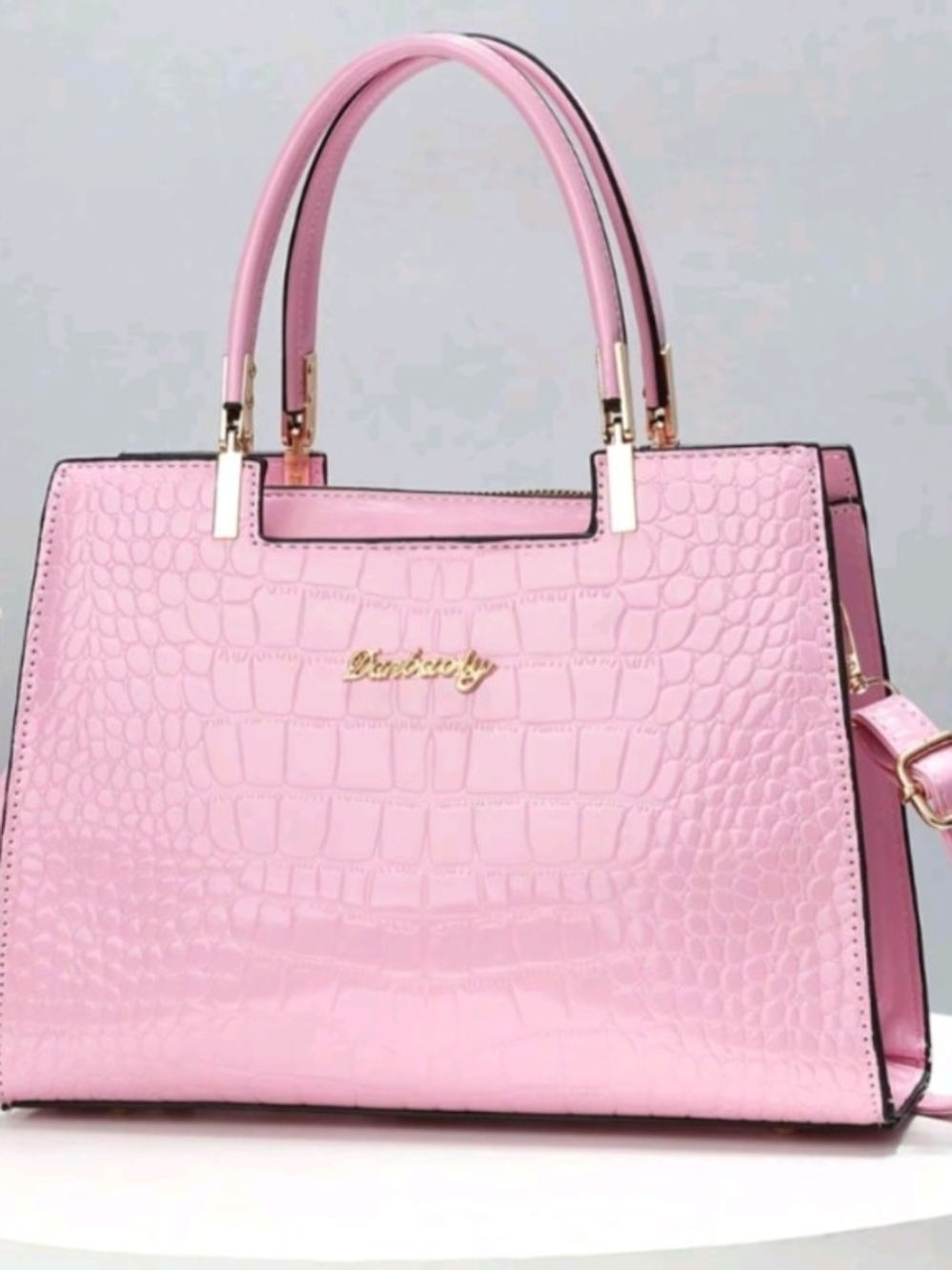 New Danbaoly Womens Shiny Faux Leather Crocodile Pattern Handbag Top Handle Bag
